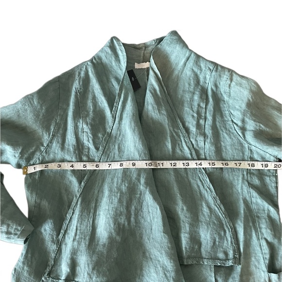 Ornella Paris Italian Flax Linen Hi low Hem Green Women’s Open Jacket Top Sz XL - Picture 7 of 10